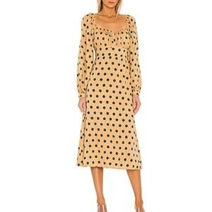 Faithfull The Brand's Massima Dress Emelda Dot In Biscuit US 4 Black Tan Smocked